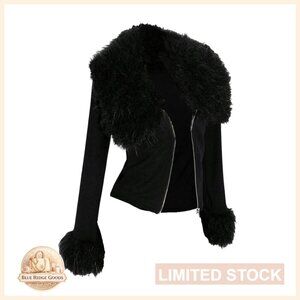 Faux Fur Jacket Zip Up Grunge Gothic Coat Long Sleeve Outerwear Women's